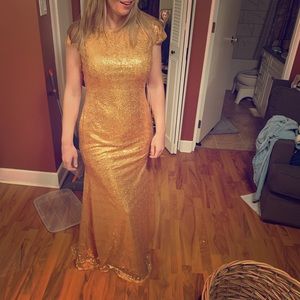 Gold sequin floor length dress